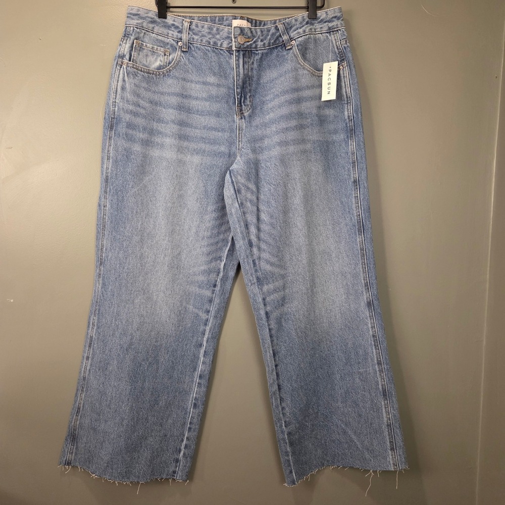NEW Pacsun Men's Casey Low Rise Baggy Jeans Size 32 Light Wash Raw Hem